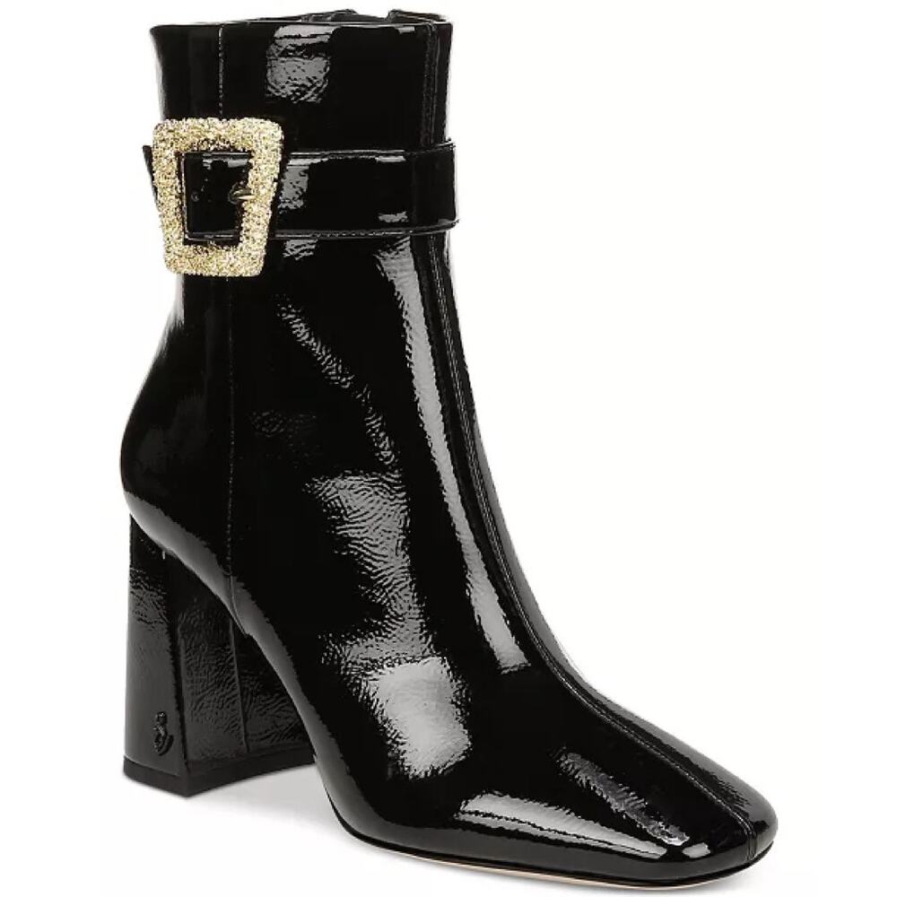 NEW Sam Edelman Corinne Vegan Patent Leather Buckled Ankle Boots size 8.5